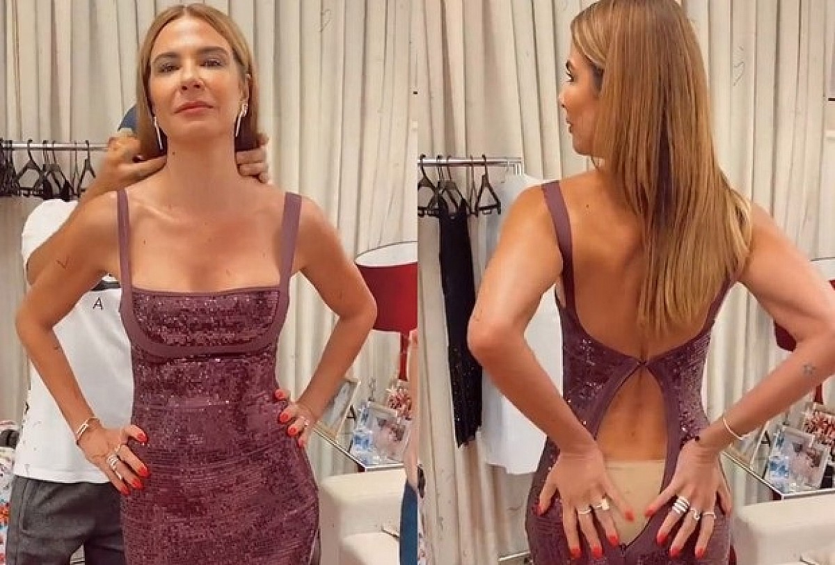 Luciana Gimenez mostra perrengue para fechar vestido