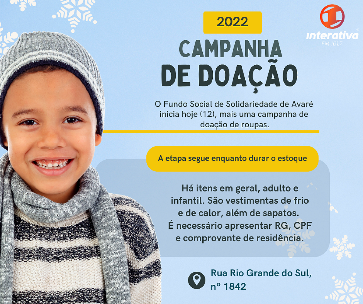 O Fundo Social de Solidariedade de Avaré inicia hoje (12) mais uma campanha de doação de roupas