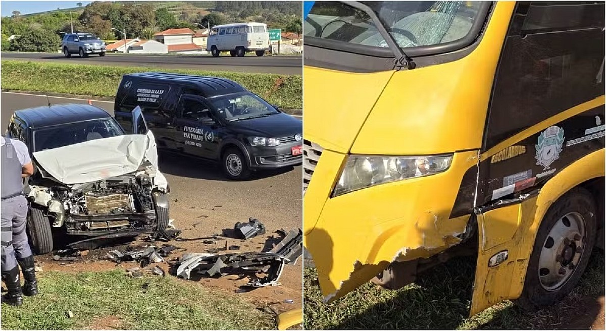 Idoso morre prensado entre carro e micro-ônibus em rodovia de Piraju