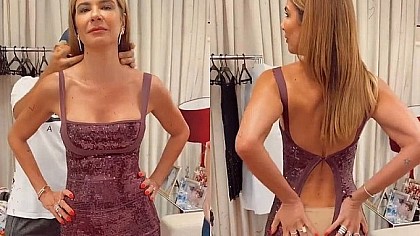 Luciana Gimenez mostra perrengue para fechar vestido