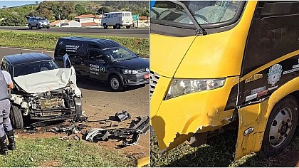 Idoso morre prensado entre carro e micro-ônibus em rodovia de Piraju